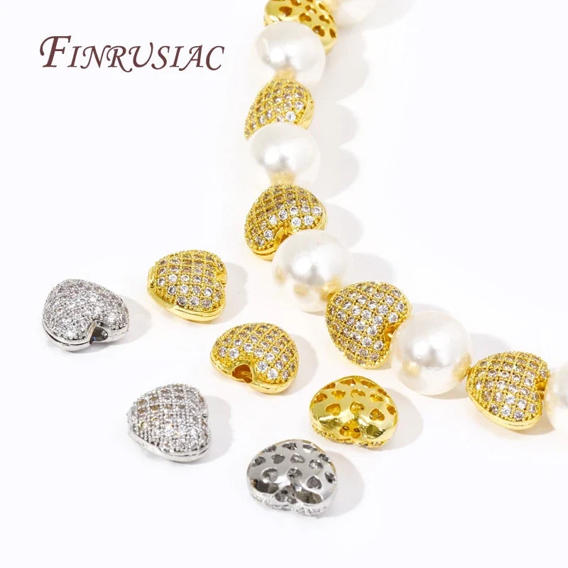 18K Gold Plated Zircon Heart Spacer Beads | DIY Jewelry