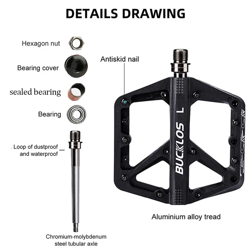 BUCKLOS Flat Bike Pedals DU Bearing MTB BMX Anti-Slip Platform
