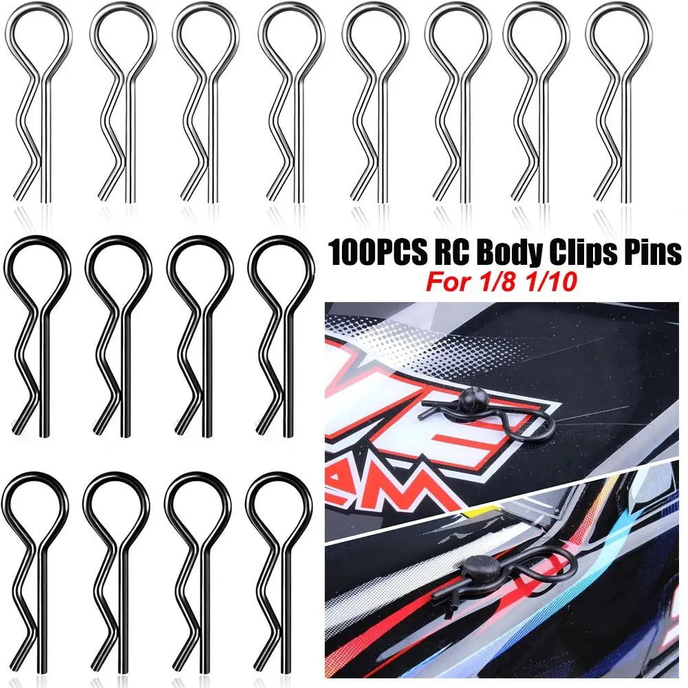 RC Body Clips Metal R-Type 1/8 & 1/10 Scale – 100-Pack