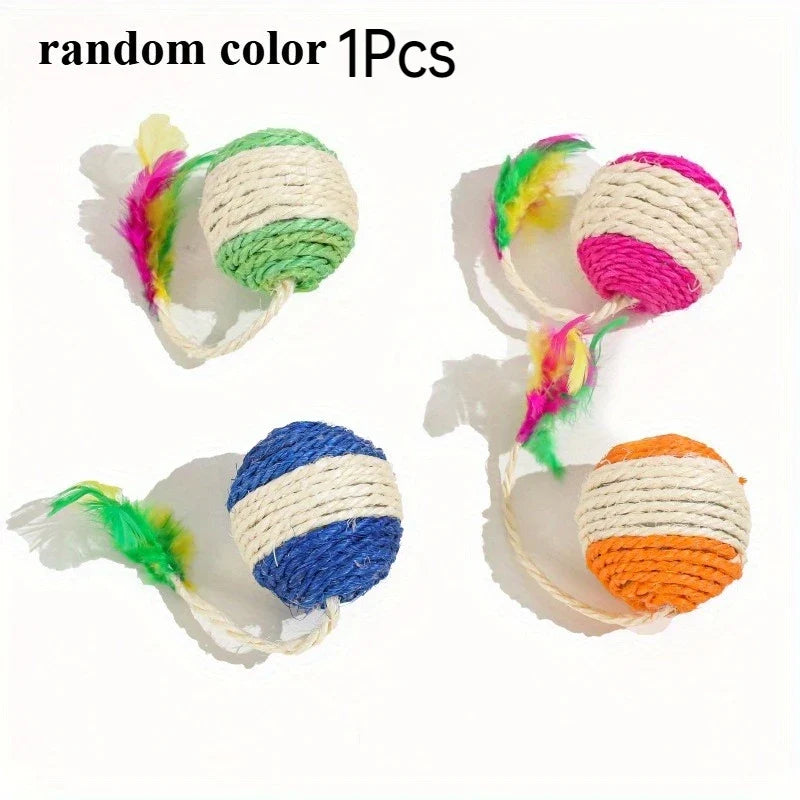 2PC Cat Sisal Feather Ball Toys – Interactive Claw Grinding Play