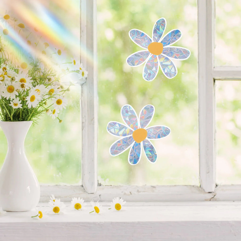 4Pcs Daisy Suncatcher Window Stickers – Reusable Static Cling