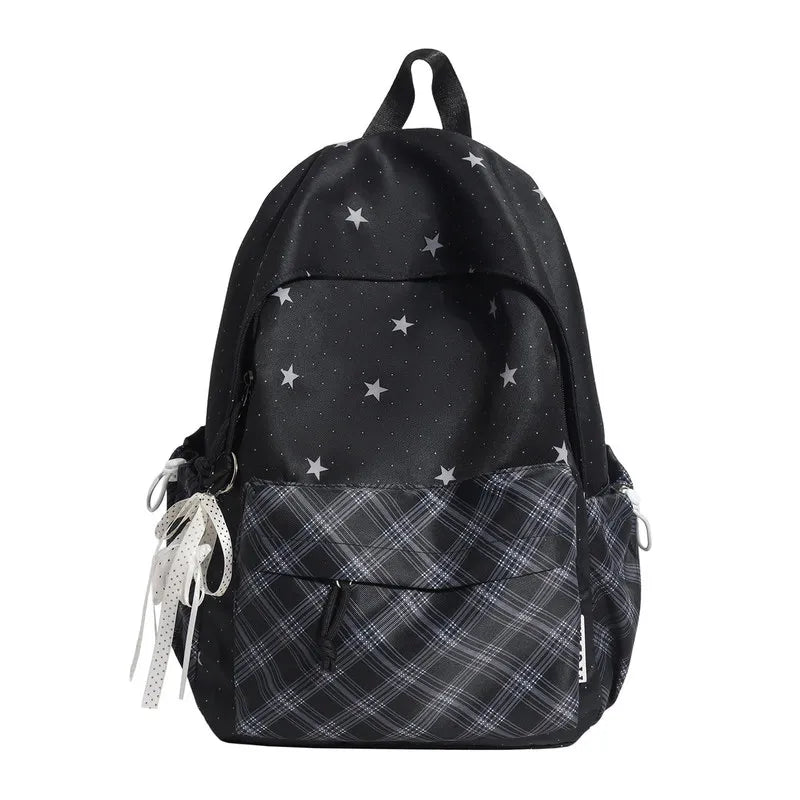 Korean Plaid Starry Backpack for Girls & Students | Nixie