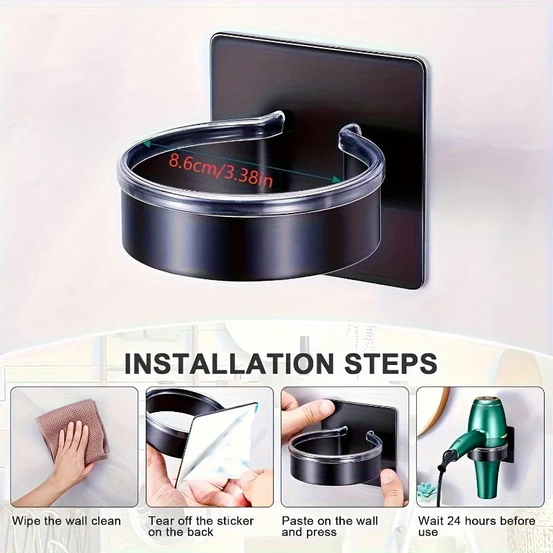 No-Drill Wall Mounted Hair Dryer Holder – Metal Bracket