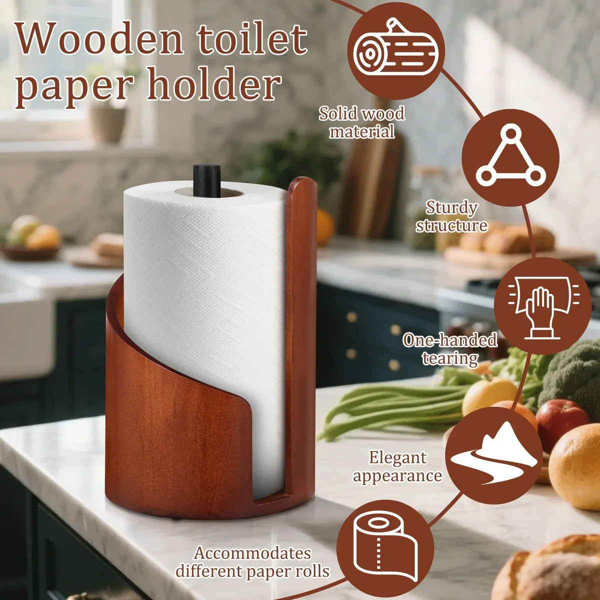 Wooden Spiral Paper Towel Holder – Countertop Stand