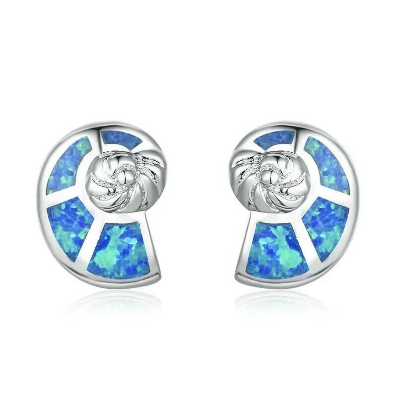 White Snail Simulated Opal Glass Vintage Stud Earrings
