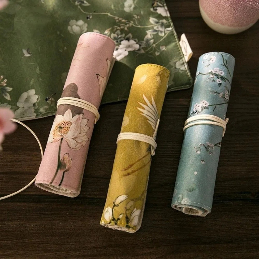 Vintage Roll-Up Pencil Case – Large Capacity Stationery Bag