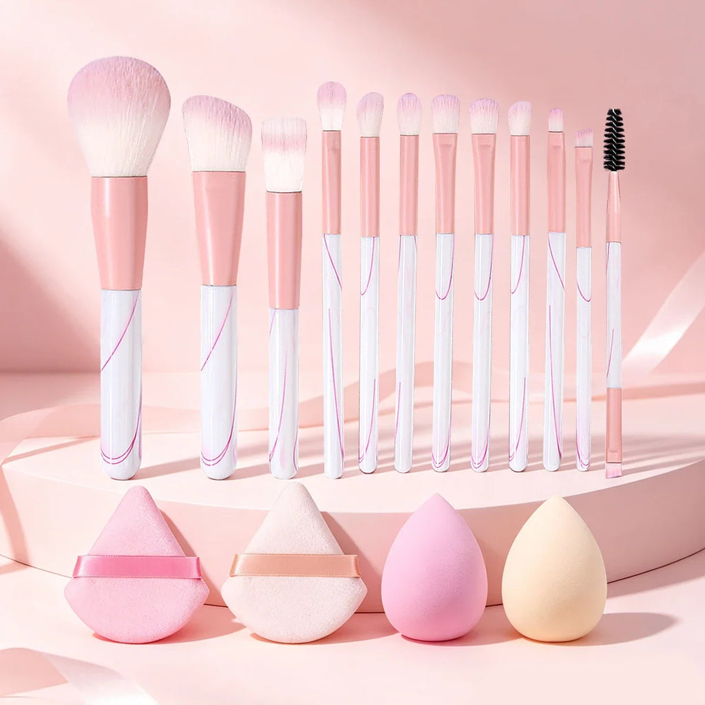 16-Piece Professional Makeup Brush Set with Dual-Use Sponge