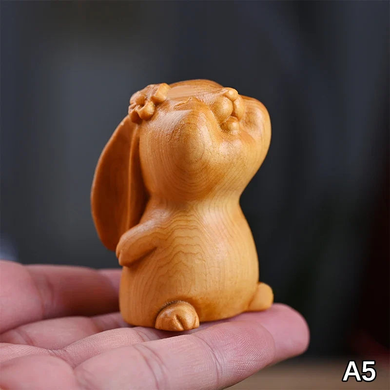 Wood Carved Easter Bunny Figurine – Cute Rabbit Ornament & Gift