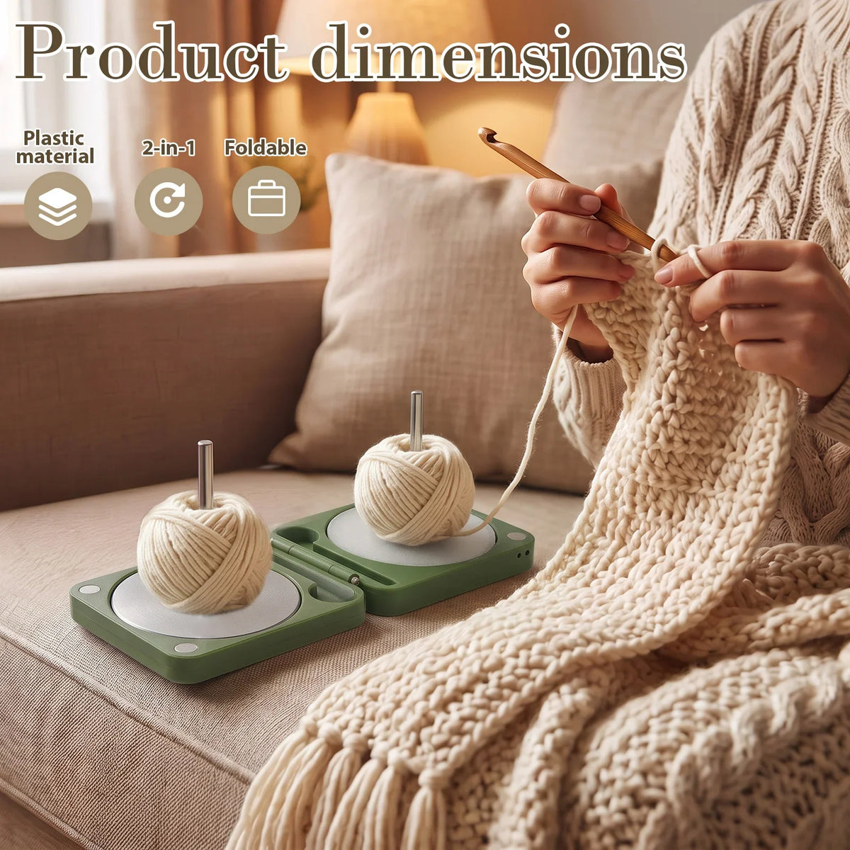 Foldable Portable Yarn Holder with Dual Spindles & Crochet Hooks