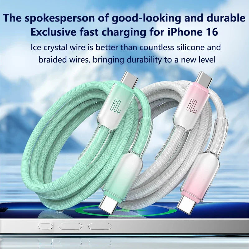 60W USB-C to USB-C Fast Charging Braided Cable 1m/2m