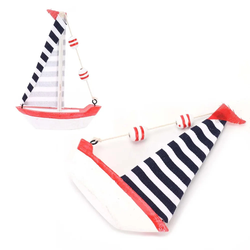 Wood Mini Mediterranean Sailboat Ornament – Retro Marine Decor