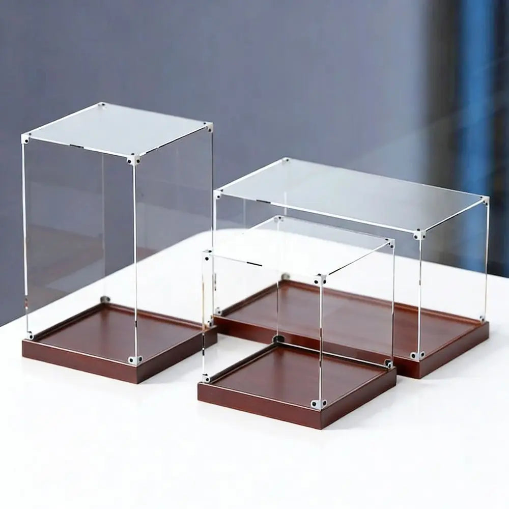 Acrylic Display Case Stackable Dustproof Box with Wooden Base