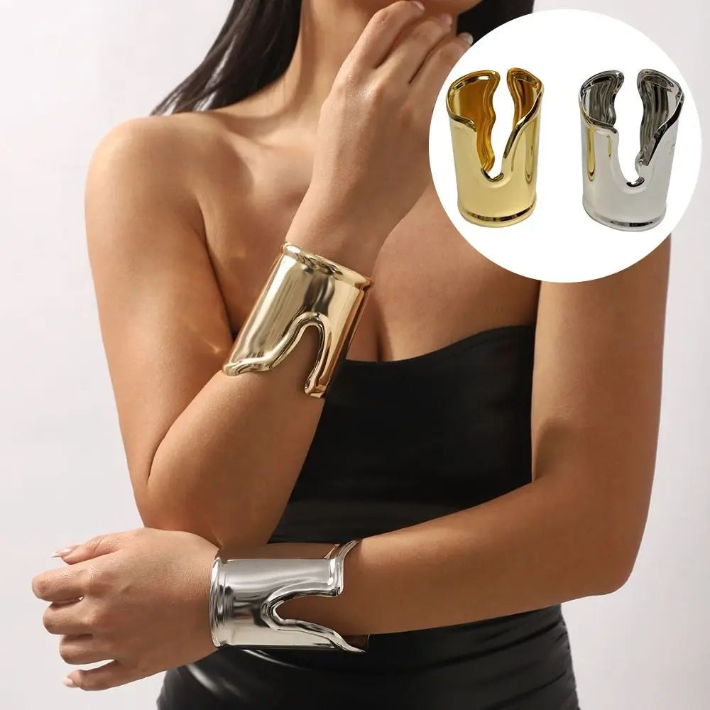 Wide Open Irregular Bangle Bracelet | Metallic Statement Jewelry