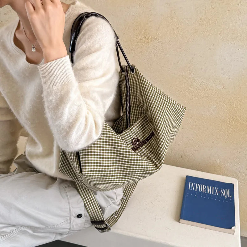 Nixie Retro Plaid Tote Bag – Large Capacity Women's Shoulder Bag
