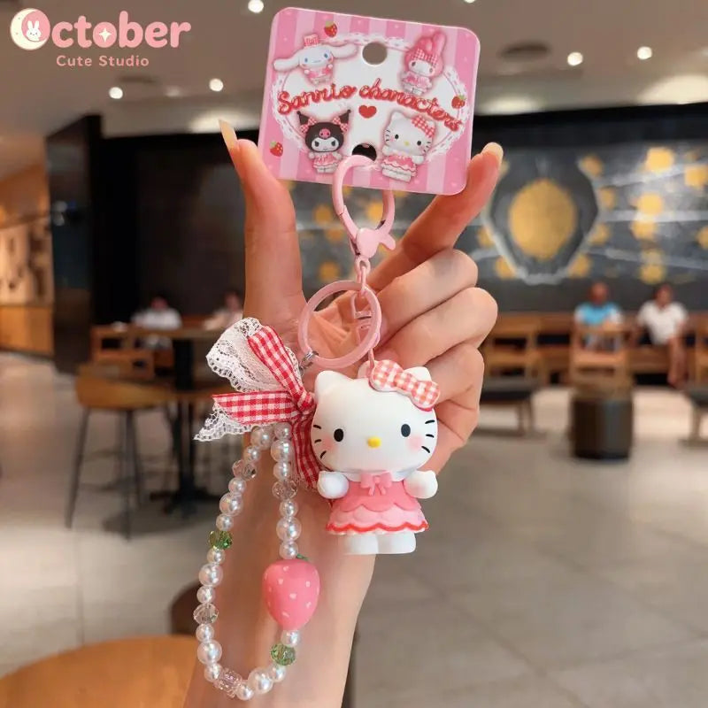 Sanrio Plaid Strawberry Keychain – Hello Kitty Kuromi Plush Charm