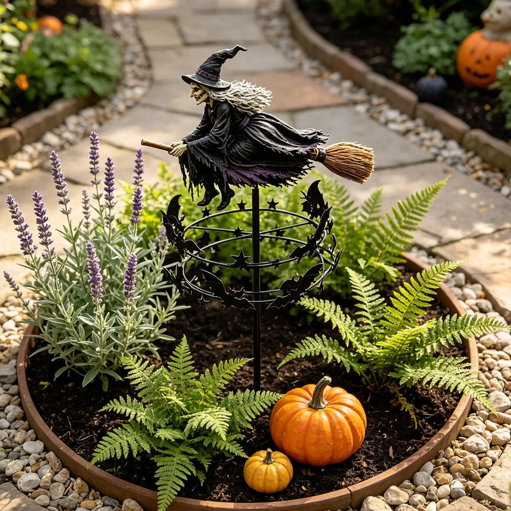 Witch Garden Wind Spinner | Halloween Rotating Pinwheel with Stake