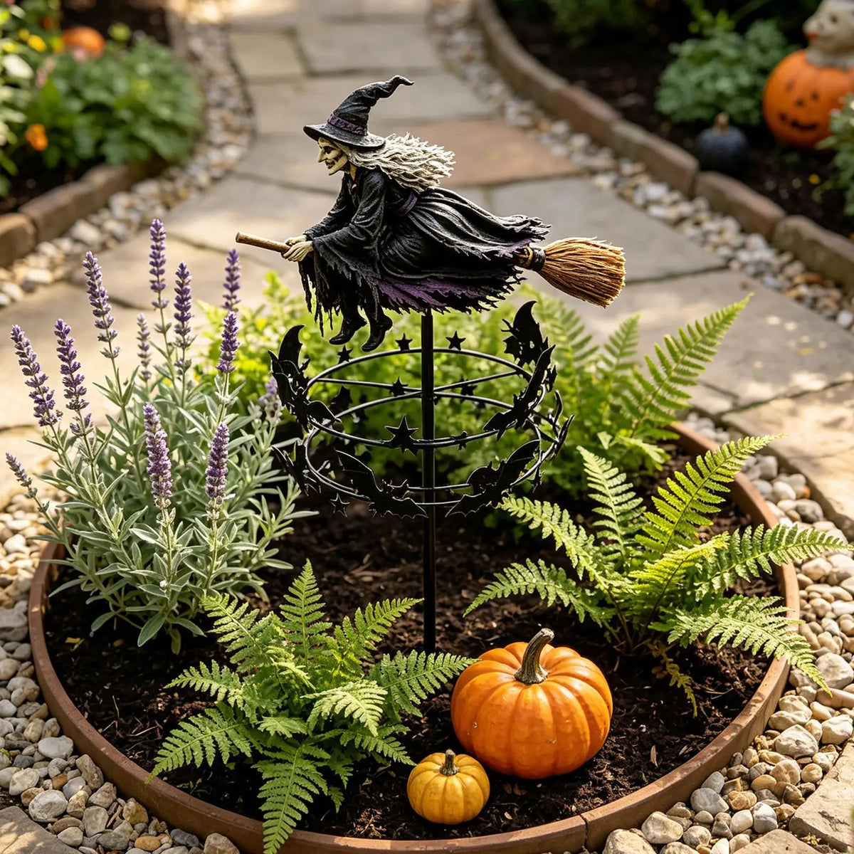 Witch Garden Wind Spinner | Halloween Rotating Pinwheel with Stake