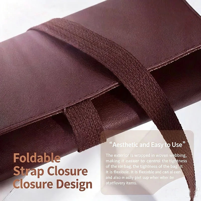 PU Leather Makeup Brush Roll Bag | Foldable Travel Organizer