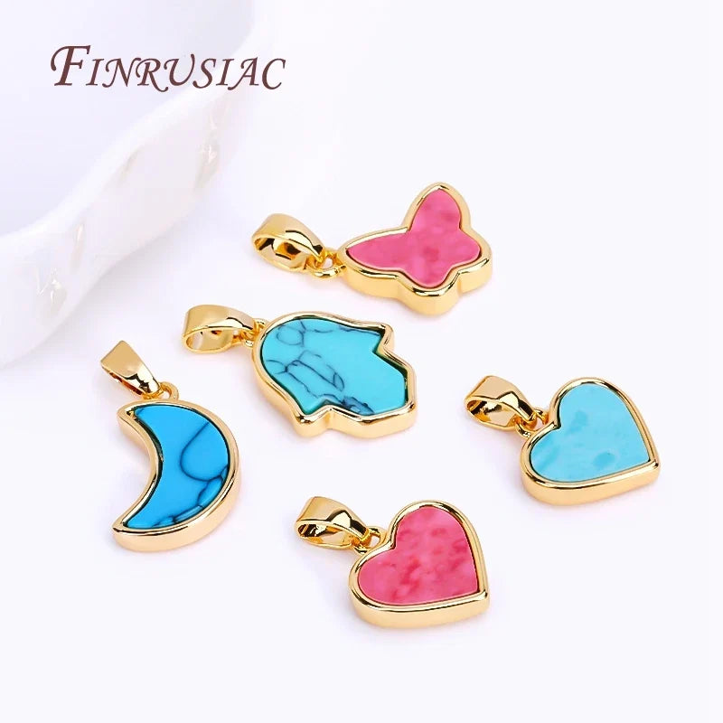 18K Gold Plated Turquoise Geometry Pendant Charms | DIY Necklace