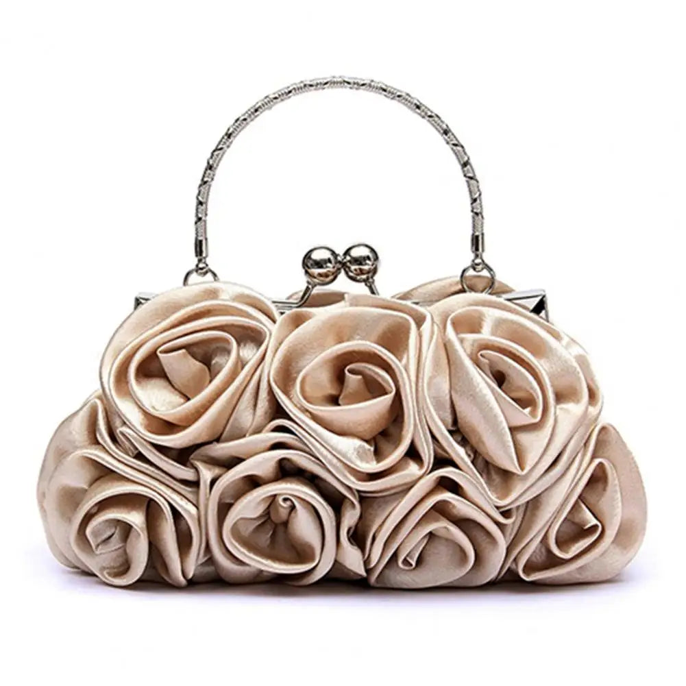 Women's Silk Rose Flower Clutch Bag – Bridal Wedding Purse