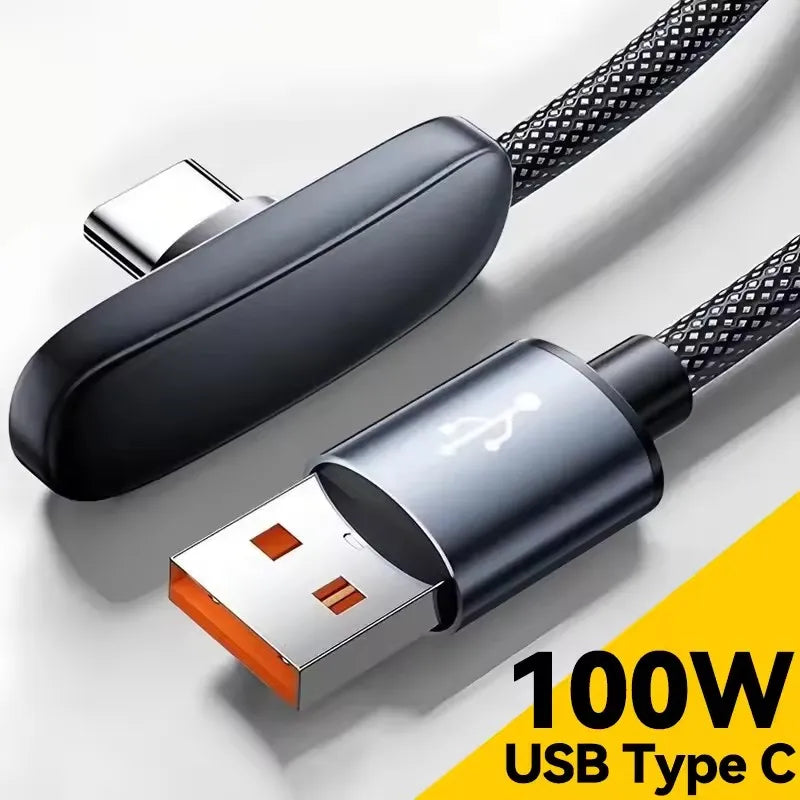 100W 90-Degree USB-C Fast Charging Braided Cable | Right Angle