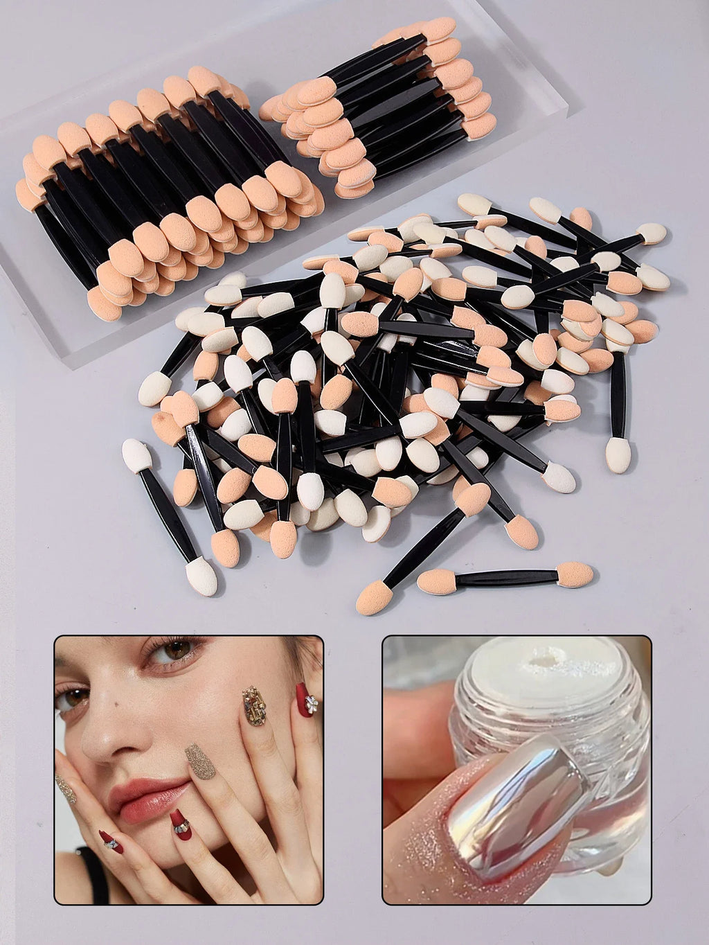 100Pcs Dual-End Eyeshadow Sponge Sticks | Makeup & Nail Art Wand