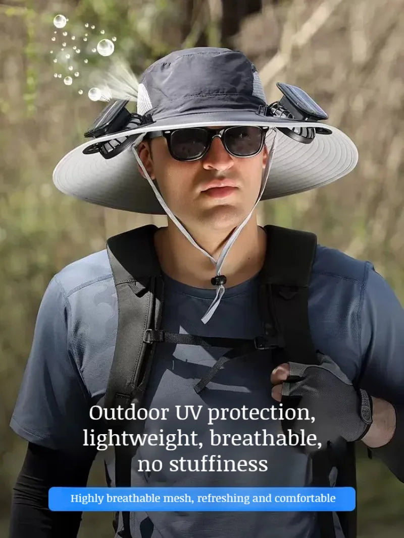 UV Protection Wide Brim Fan Hat – USB Rechargeable Cooling