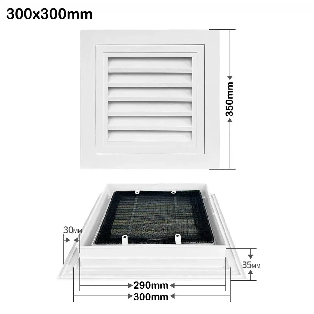 Aluminum Square Air Vent Grille White Gable Vent with Mesh Screen