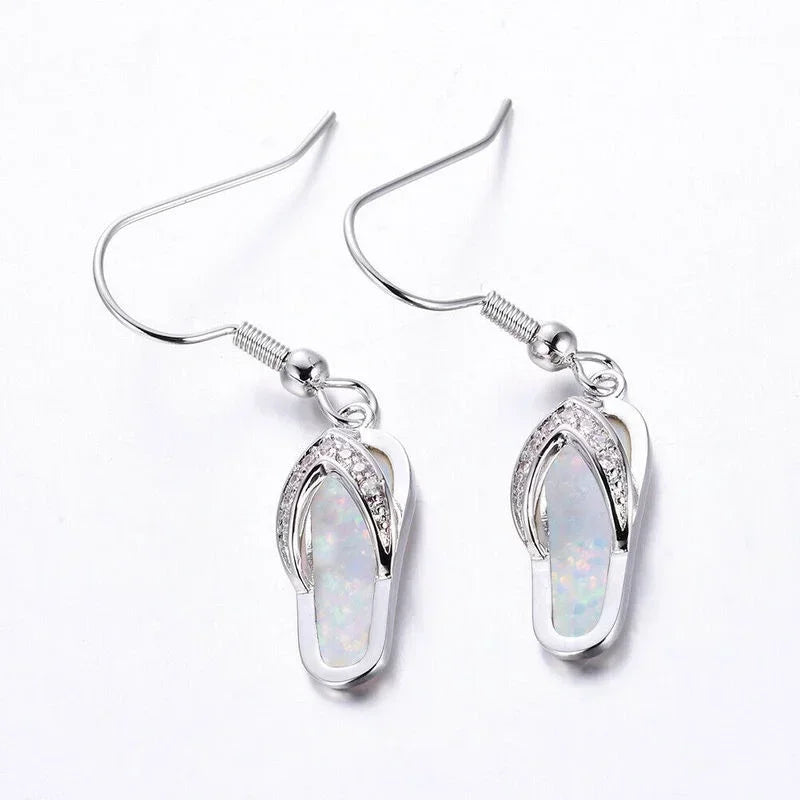 White Simulated Opal Stud Earrings – Lead & Nickel Free