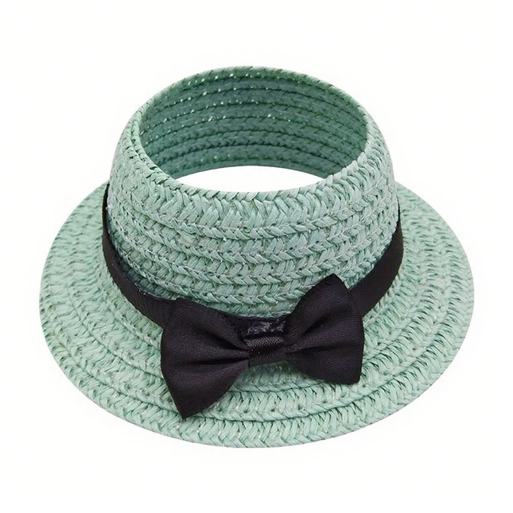 Miniature Straw Doll Hat with Bow – 1/6 Scale 10.5cm Accessory