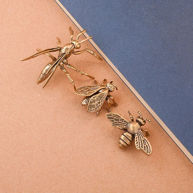 Brass Bee Figurine Miniature Antique Copper Desk Ornament