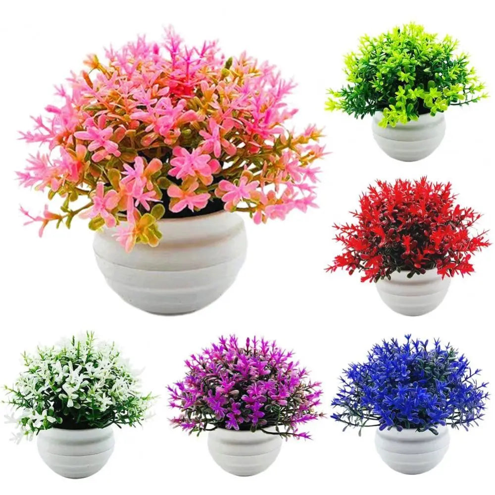 Pink Artificial Potted Flower – Plastic Bonsai Indoor Décor