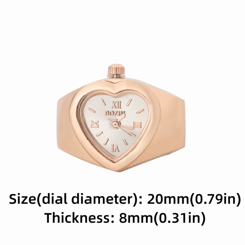 Retro Heart Shape Ring Watch – Stainless Steel Quartz Clock