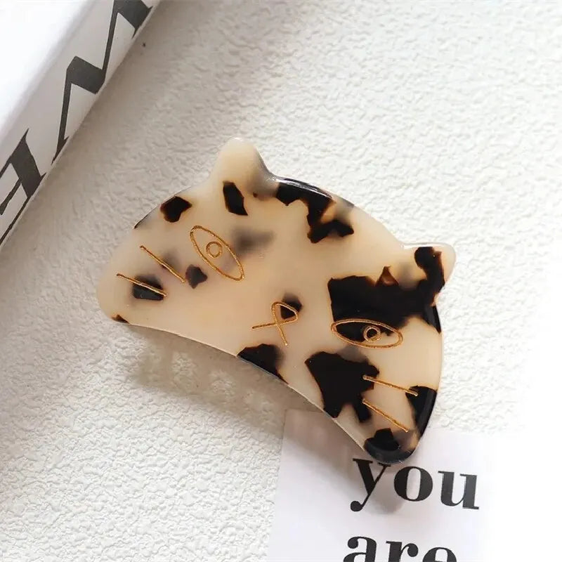 Retro Cat Head Hair Clip – Geometric Acetate Women's Claw