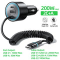 Rocoren 200W Car Charger PD 100W USB-C & Spring Cable