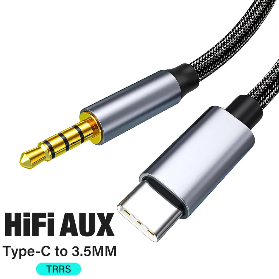 USB-C to 3.5mm AUX Cable Adapter for Car, Speakers & Headphones