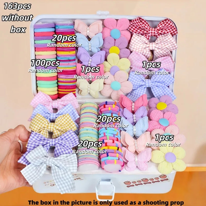 163-Piece Girls Colorful Bow Hair Accessories Set – Kids Hair Bands