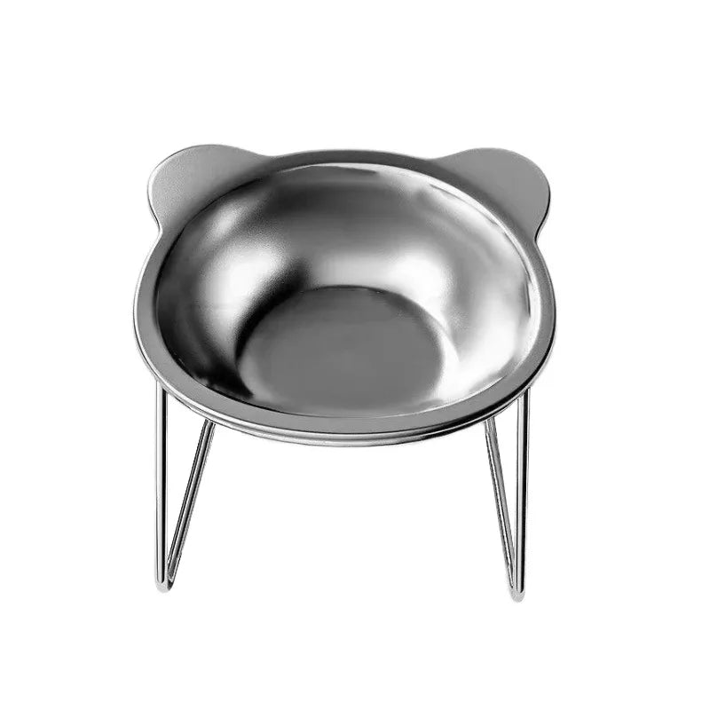 Stainless Steel Raised Cat Bowl | 15° Tilted Elevated Pet Dish