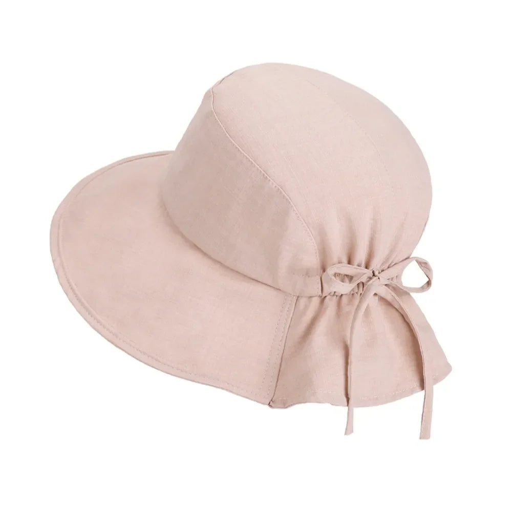 Women's Wide Brim Foldable Bucket Sun Hat with Bow Accent
