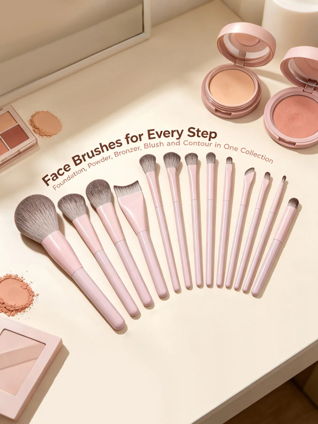 16Pc Makeup Brush Set – Soft Synthetic Hair, Sponge & Puff