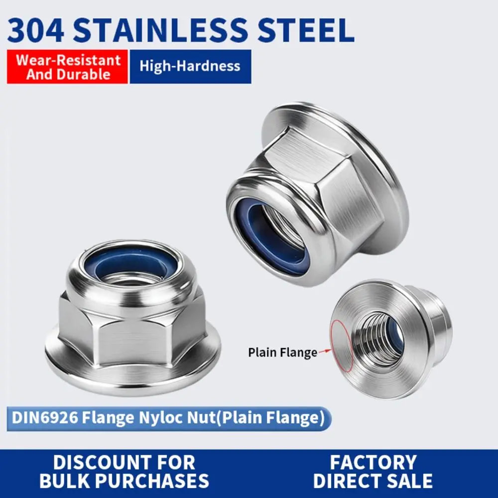 Stainless Steel Flange Lock Nuts Nylon Insert Hex M3–M16