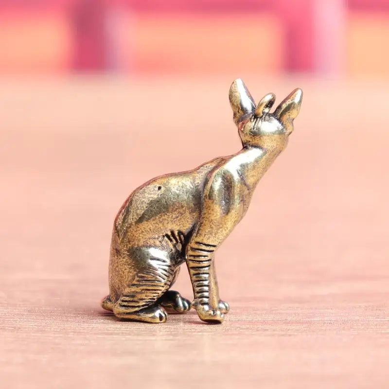 Solid Brass Hairless Cat Statue – Vintage Desktop Figurine