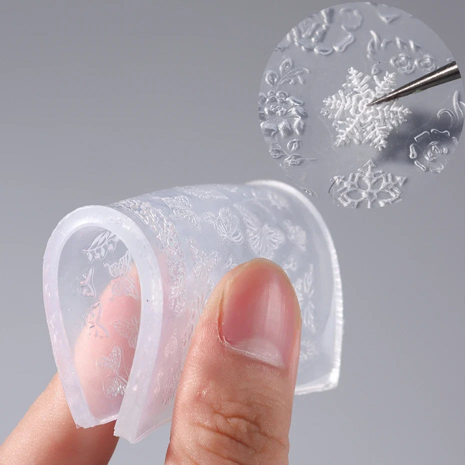 3D Silicone Nail Carving Mold – Snowflake & Winter Stamping Stencil