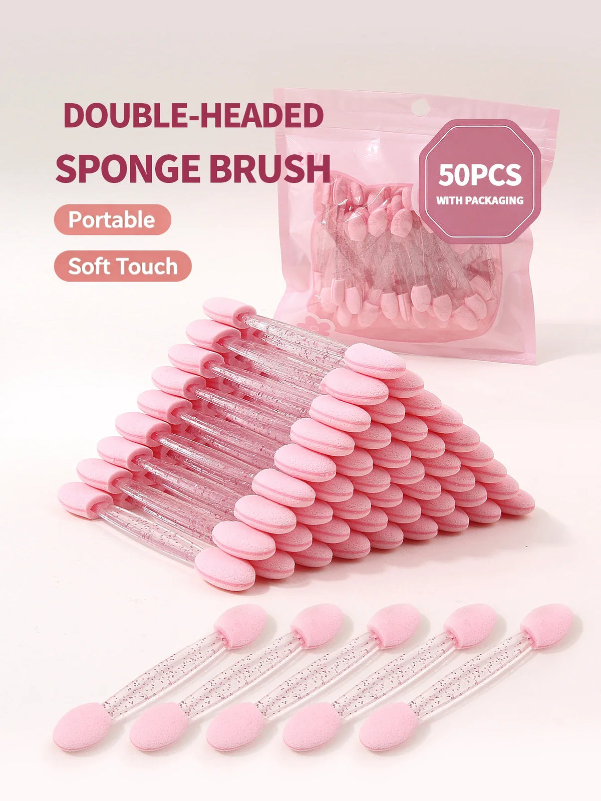 50Pcs Double-Sided Nail Art Sponge Brush Chrome Powder Applicator