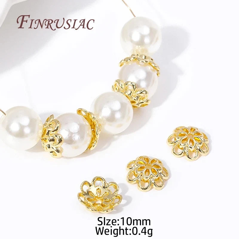 10mm 18K Gold Plated Hollow Flower Bead Caps for DIY Jewelry