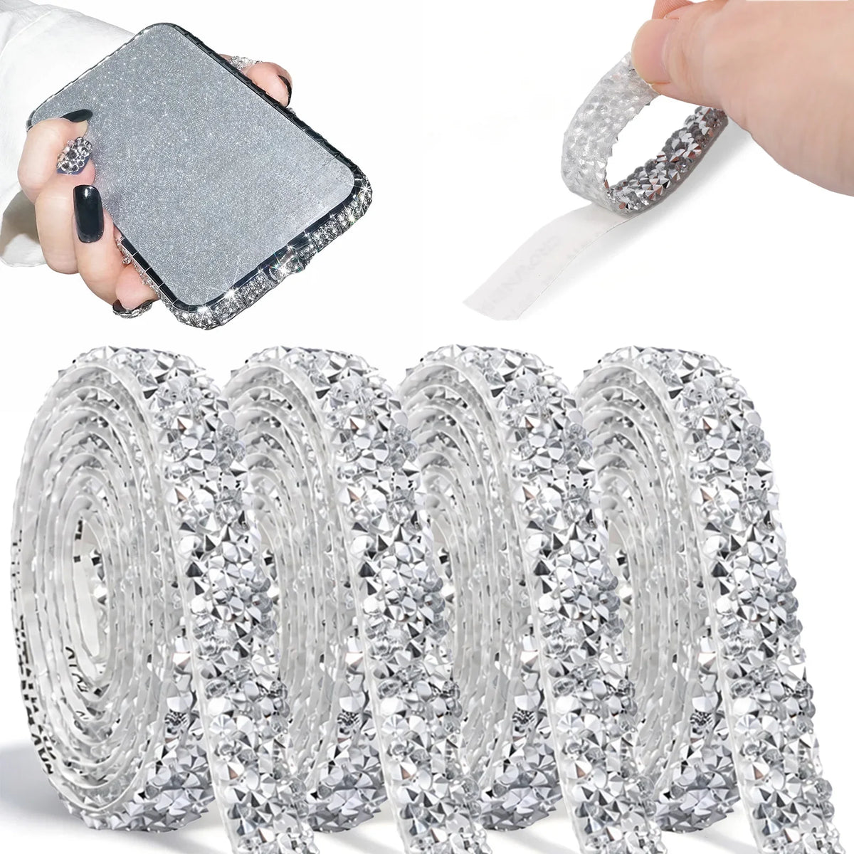 Self-Adhesive Rhinestone Trim Tape – 4 Rolls Crystal DIY Sticker