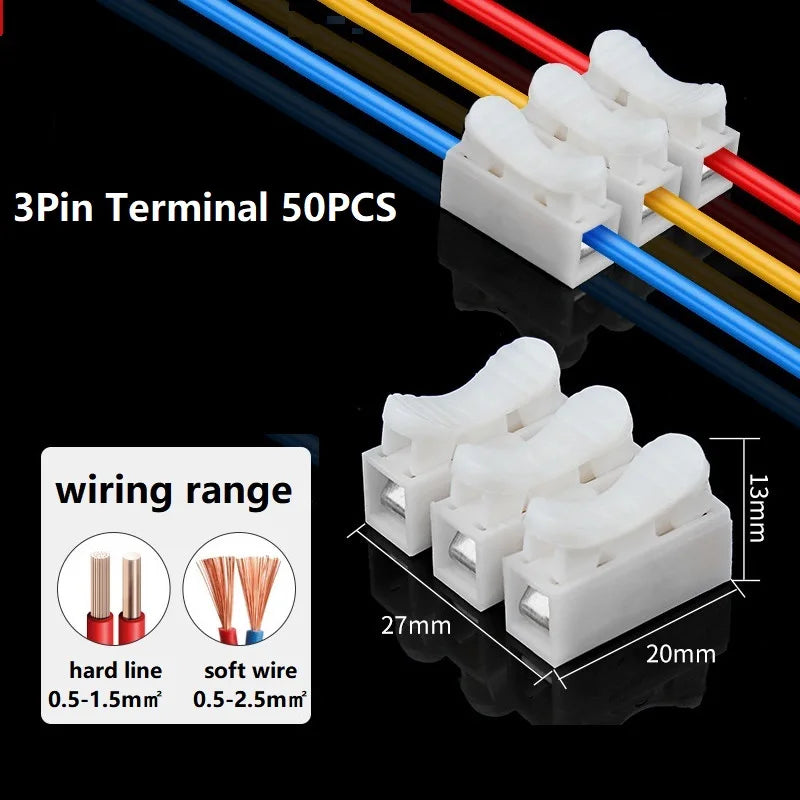 50Pcs Quick Wire Connectors Spring Clamp Screwless Terminal Block