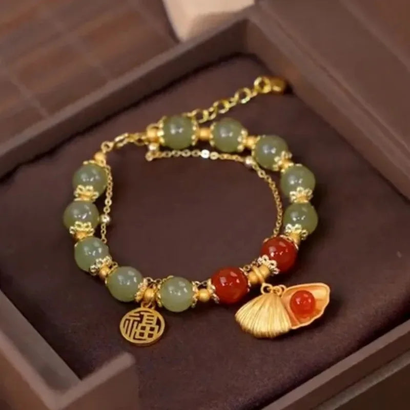 Vintage Imitation Hetian Jade Beaded Bracelet | Women's Gift