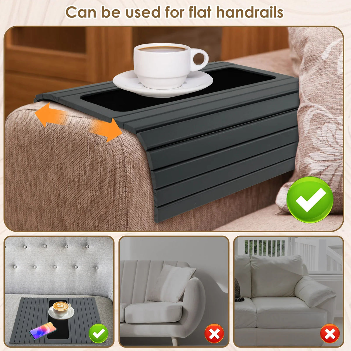 Wood & Bamboo Sofa Arm Tray – Folding Couch Cup Holder