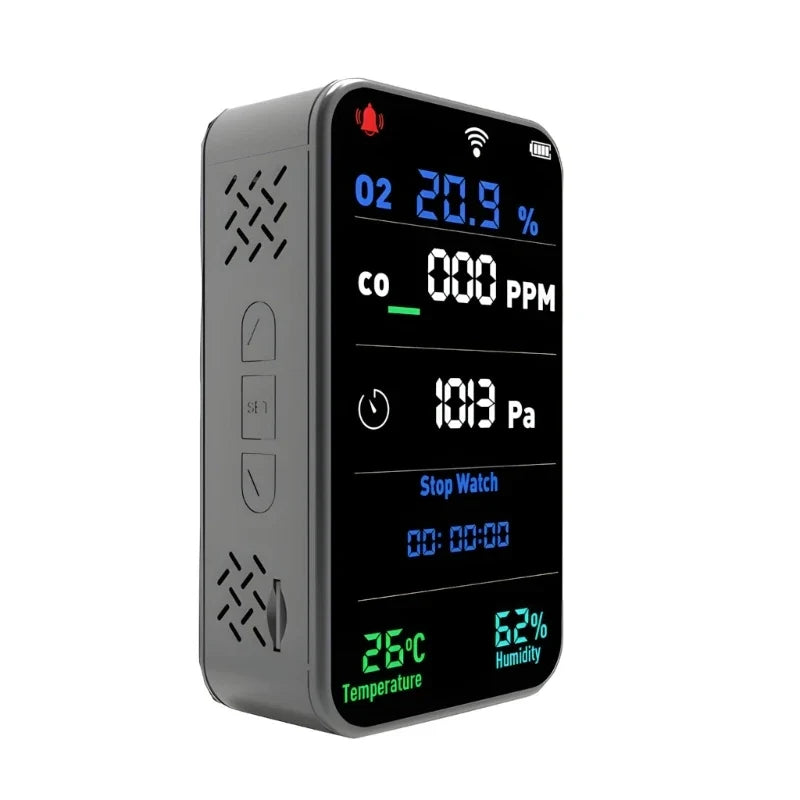 Portable CO & O₂ Gas Detector – Flashlight & Data Logger